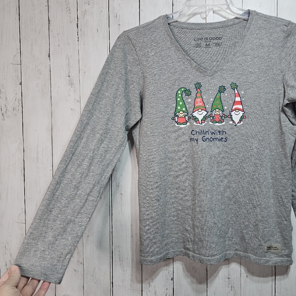 Life Is Good Chillin with my Gnomies Fam Long Sleeve Crusher T-Shirt Size Medium - Picture 3 of 8